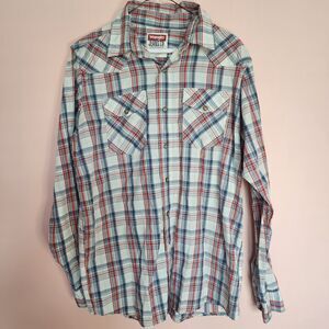 Wrangler Jean Co Long Sleeve Shirt Men's Western Plaid Pearl Snap Size M
